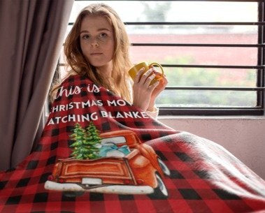 Christmas Watching Movie Cozy Fleece Blanket