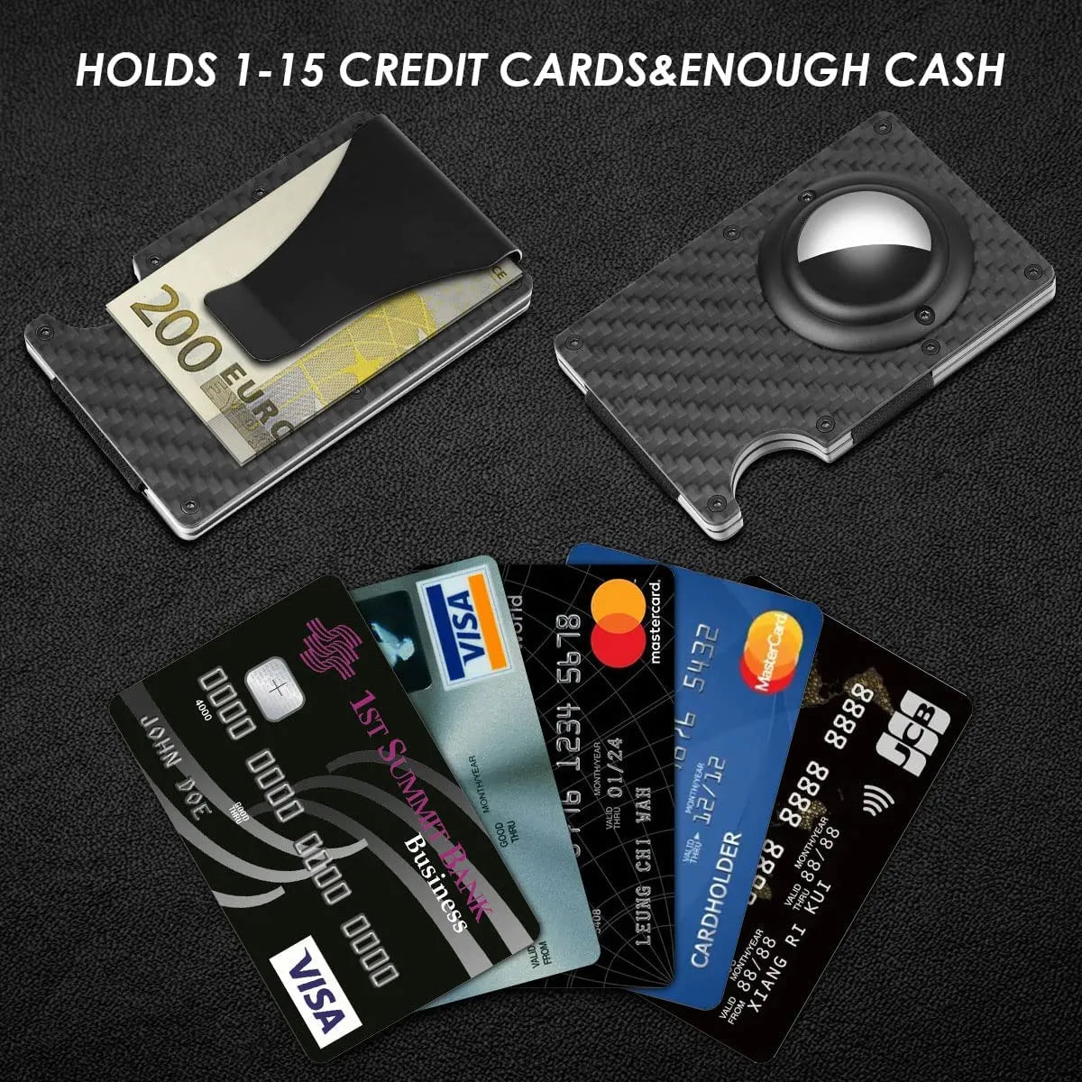 Carbon Fiber Credit Card Holder With Apple AirTag Holder