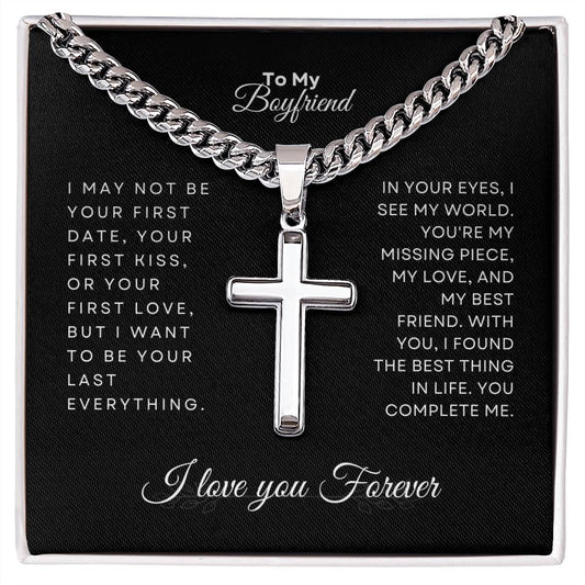 To My Handsome Boyfriend| Cuban Chain with Artisan Cross Necklace