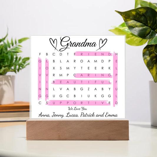 Grandma Crossword Puzzle- Personalized Acrylic Plaque