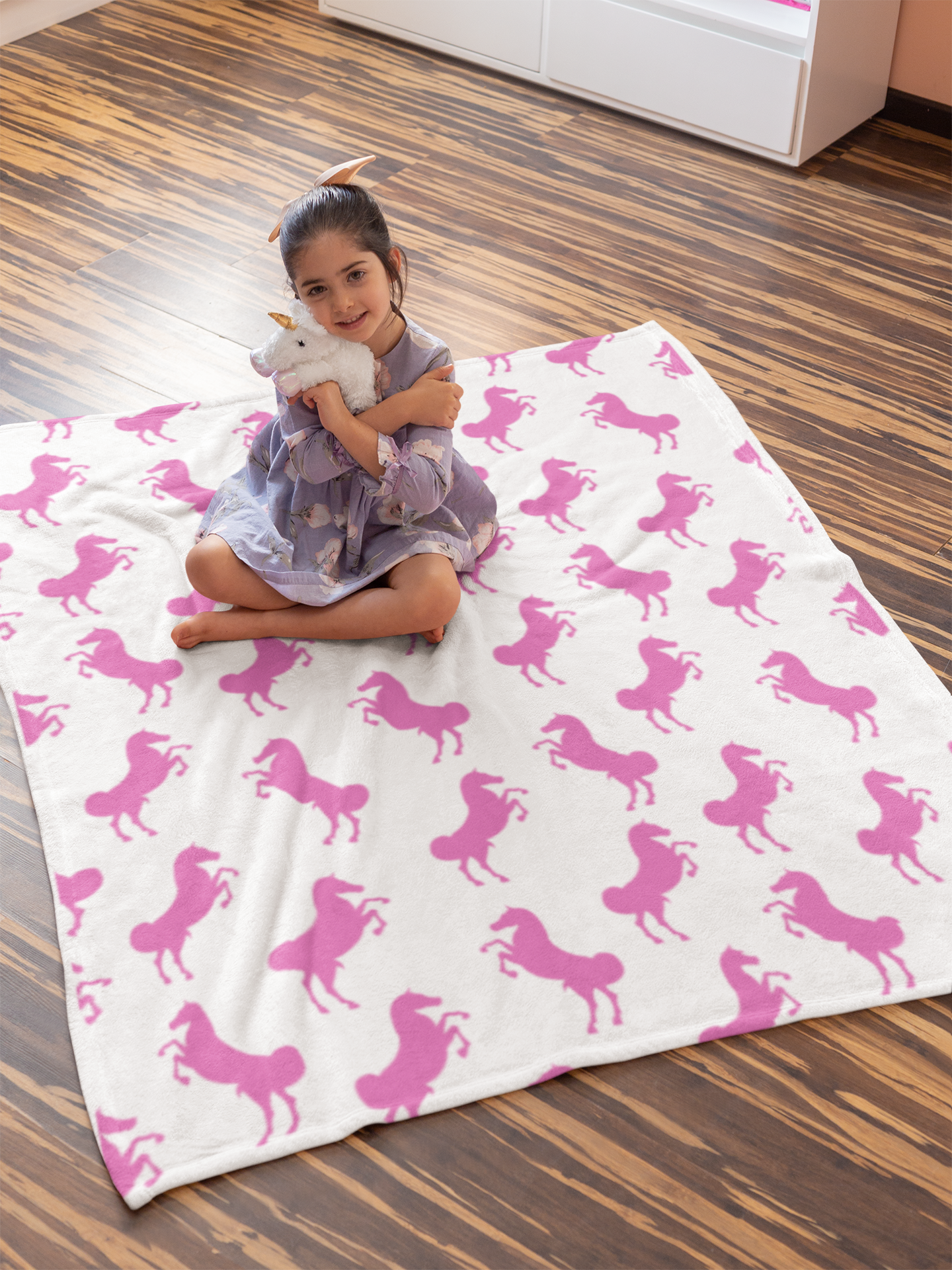 Pink Horse Sherpa Blanket