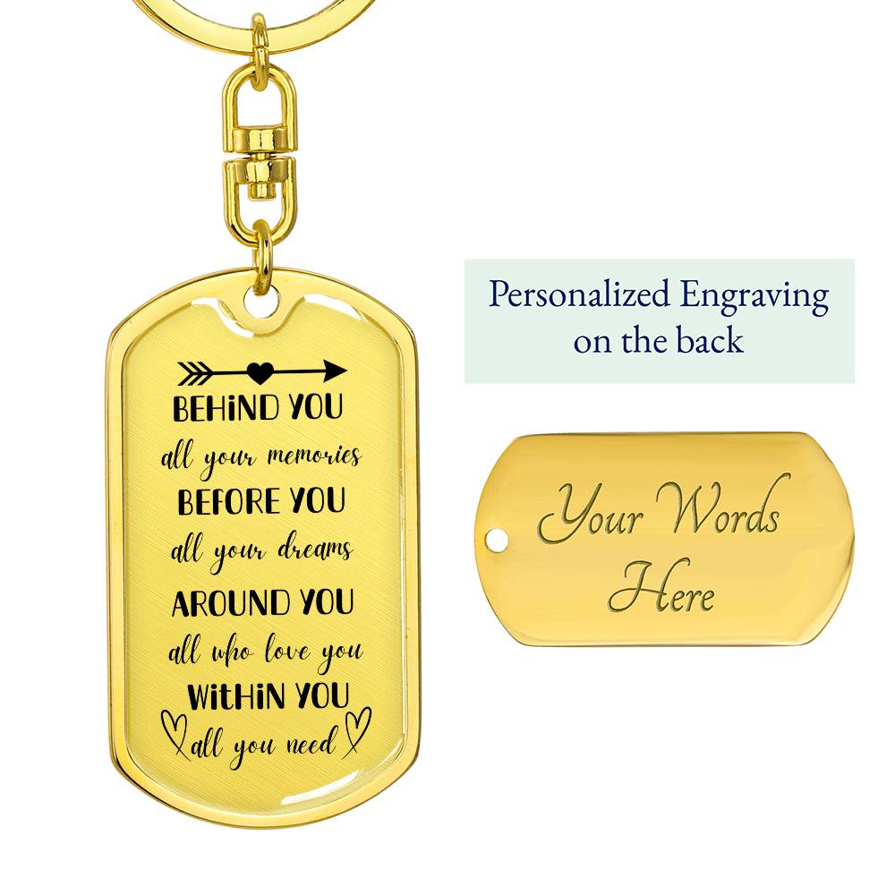 Behind you, Before You, Around You Keychain-Personalized