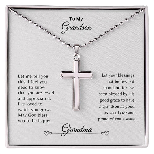To My Grandson Cross Necklace From Grandma