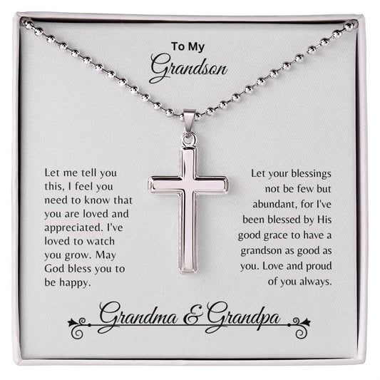 To My Grandson From Cross Necklace From Grandma & Grandpa