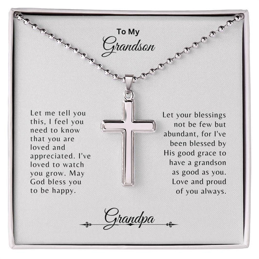To My Grandson Cross Necklace From Grandpa