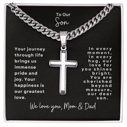 To Our Son Cuban Chain Link Cross Necklace