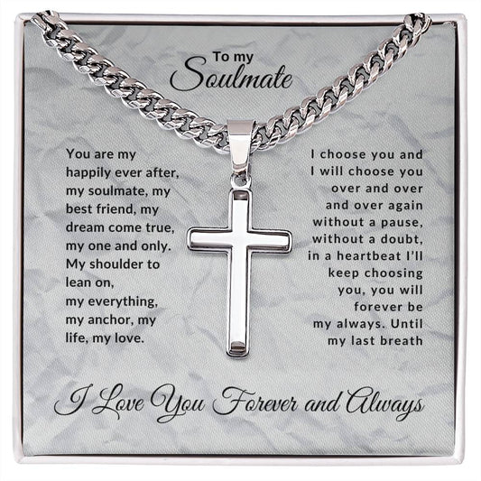To My Soulmate | Cuban Link Cross Necklace
