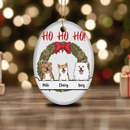 Merry Woofmas Ceramic Oval Ornament [Up to 3 Dogs]