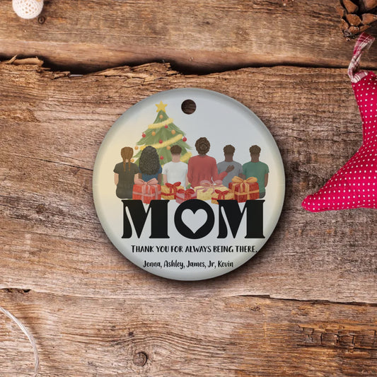 Thank You, Mom Ceramic Circle Ornament [Up to 5 Children]