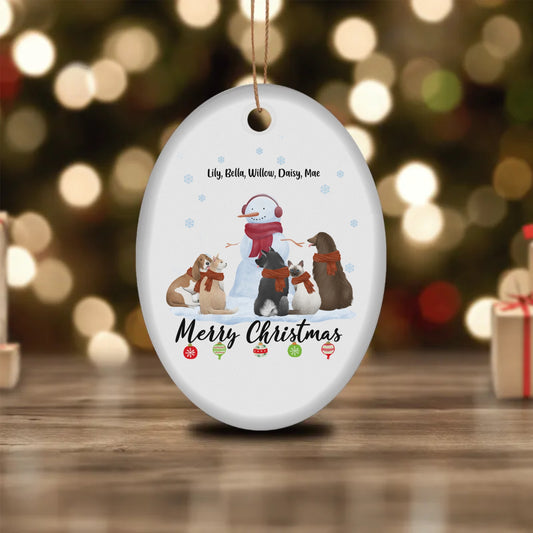 Merry Christmas Ceramic Oval Ornament [Up to 5 Dogs/Cats/Dogs & Cats]